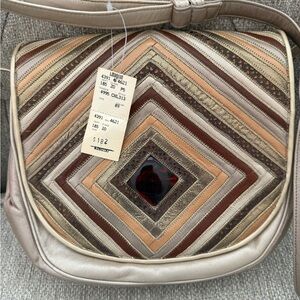 Vintage Sharif Designs Brown and Tan Geometric Shoulder Bag